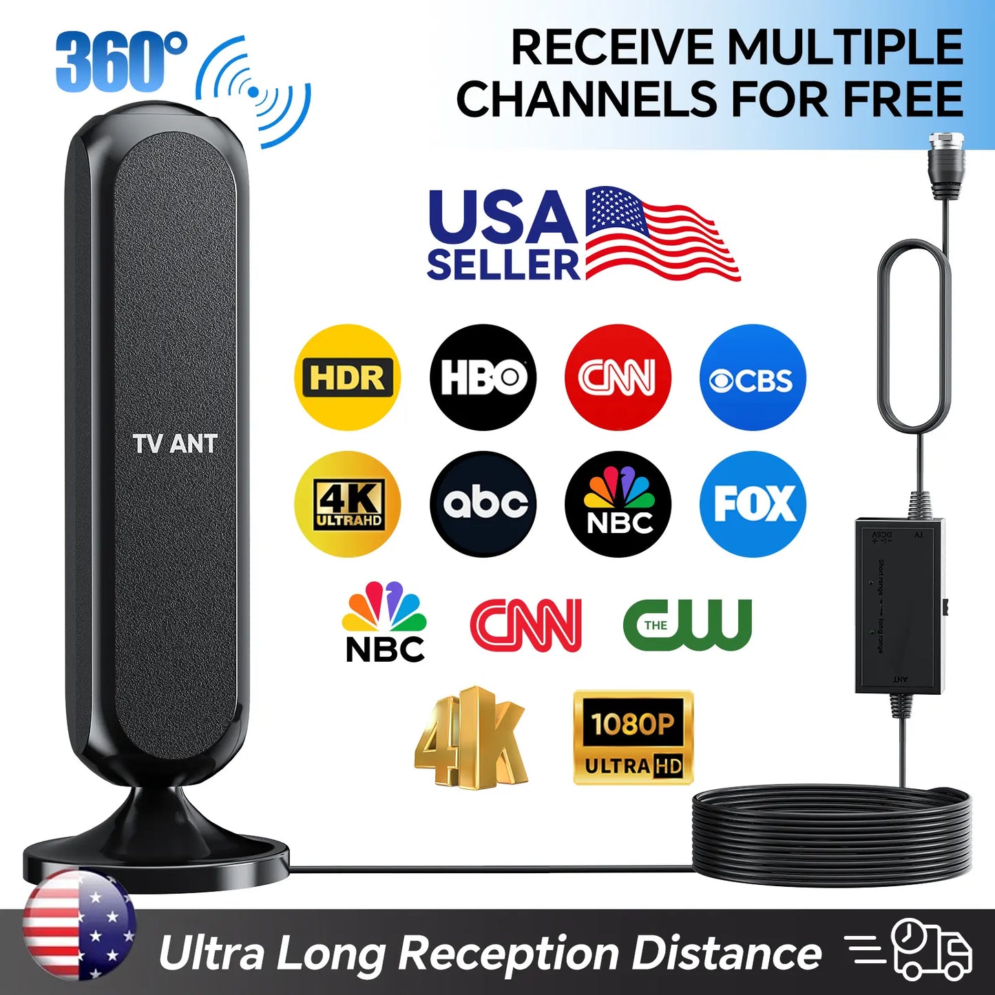 HIDB Indoor TV Antenna 4K HD Signal Amplified Compact