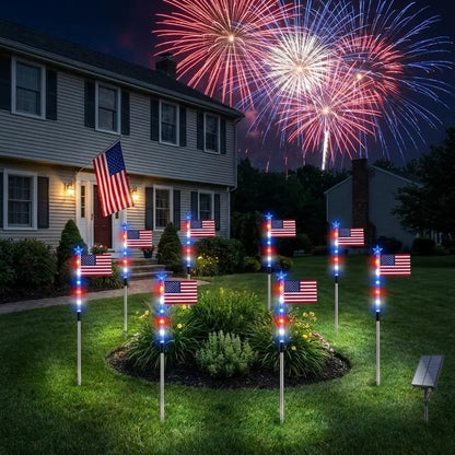 🔥8 Solar American Flag Pathway Lights for 250th Independence Celebration✨