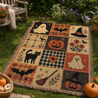 Halloween Ghost & Pumpkin Fleece Blanket – Cozy Soft Throw Blanket for Home, Sofa & Bed