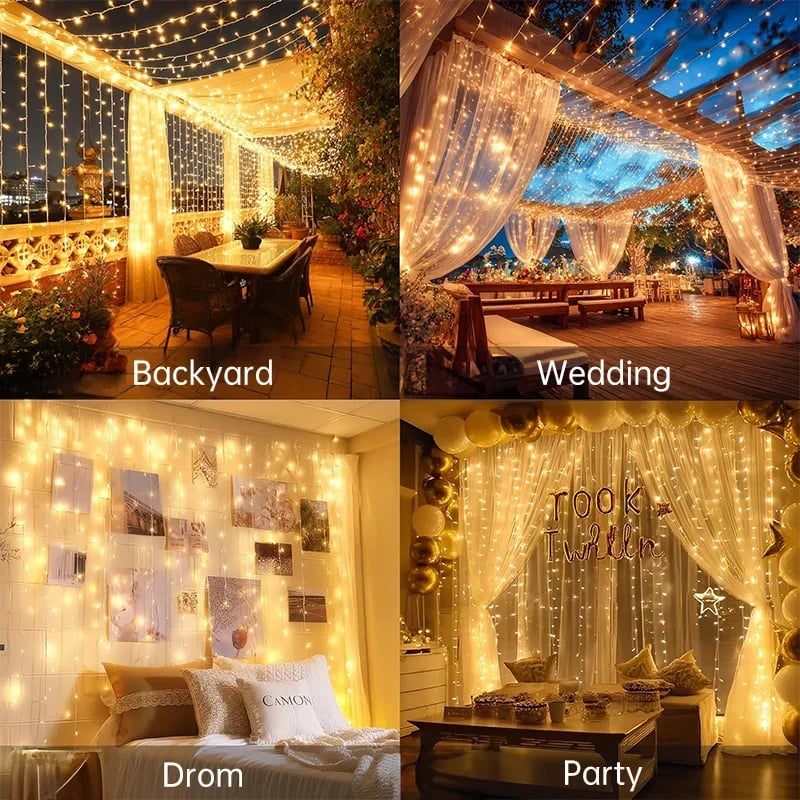 ✨ Remote Controlled LED Curtain Fairy Lights (Not Included Curtain) | 9.8×9.8ft