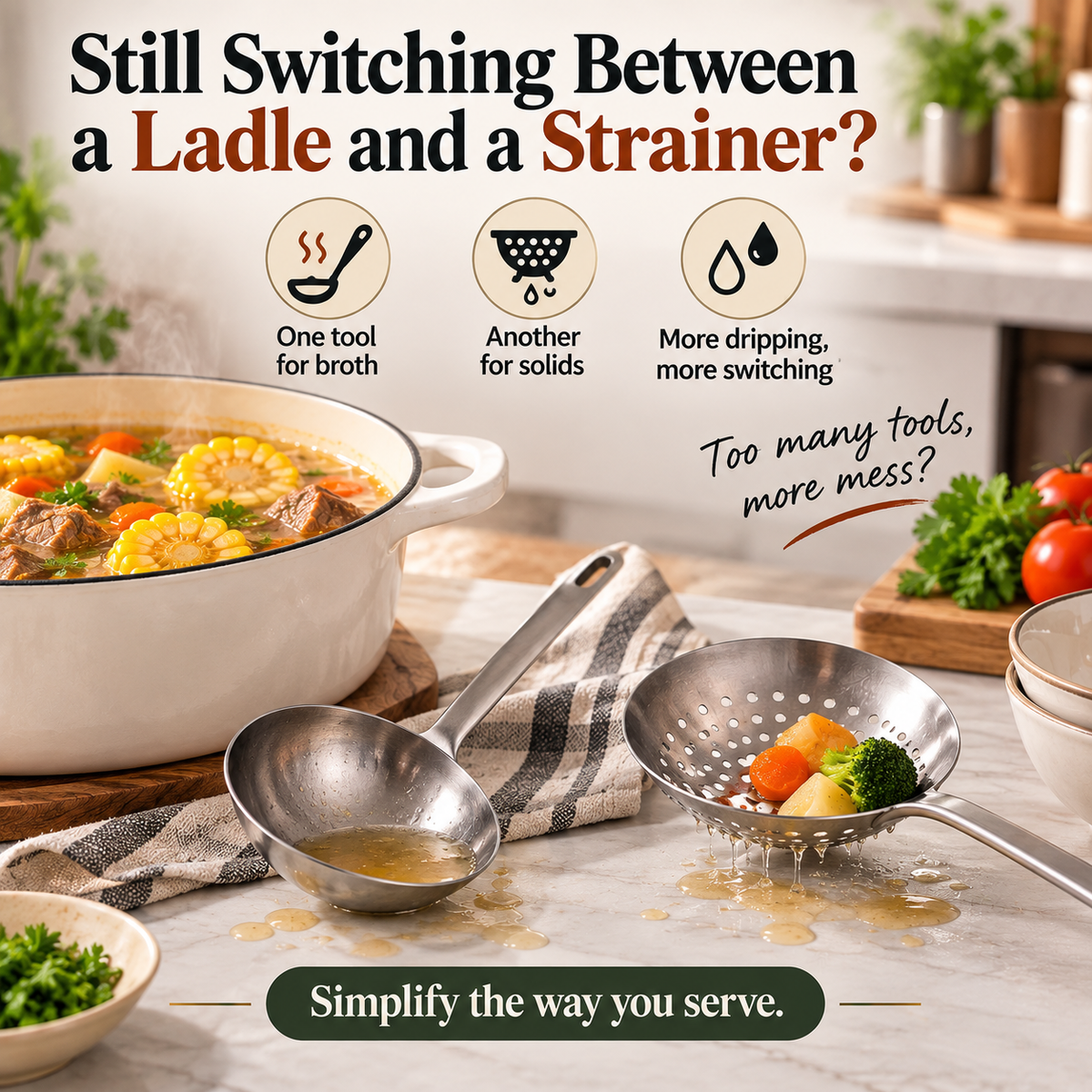 🥣 304 Stainless Steel Deep Soup Ladle – Easy-Pour Serving Spoon for Soups, Stews & Hot Pot