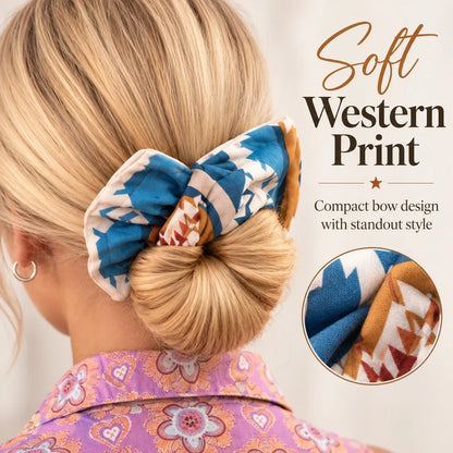 🤠 Western Print Low-Bun Hair Bow | Easy Everyday Hair Accessory for Country Concerts, Rodeo Days & Casual Looks 🤎