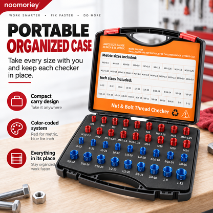 26/44-Piece Nut & Bolt Thread Checker – Metric & SAE Thread Gauge Kit with Storage Case