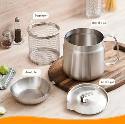 68oz 201Stainless Steel Deep Fryer Pot with Basket & Strainer