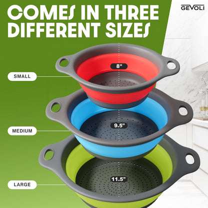 Collapsible Colanders with Self-Draining Base (4PC Set)
