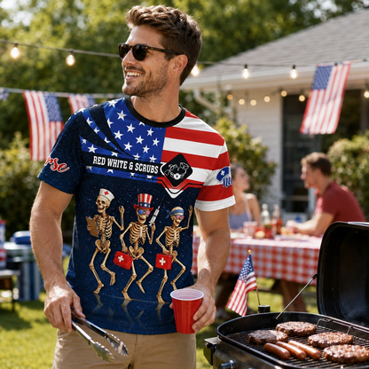 🇺🇸Funny Nurse Skeleton 4th of July Shirt – Patriotic Scrub Life Tee for RN CNA LPN