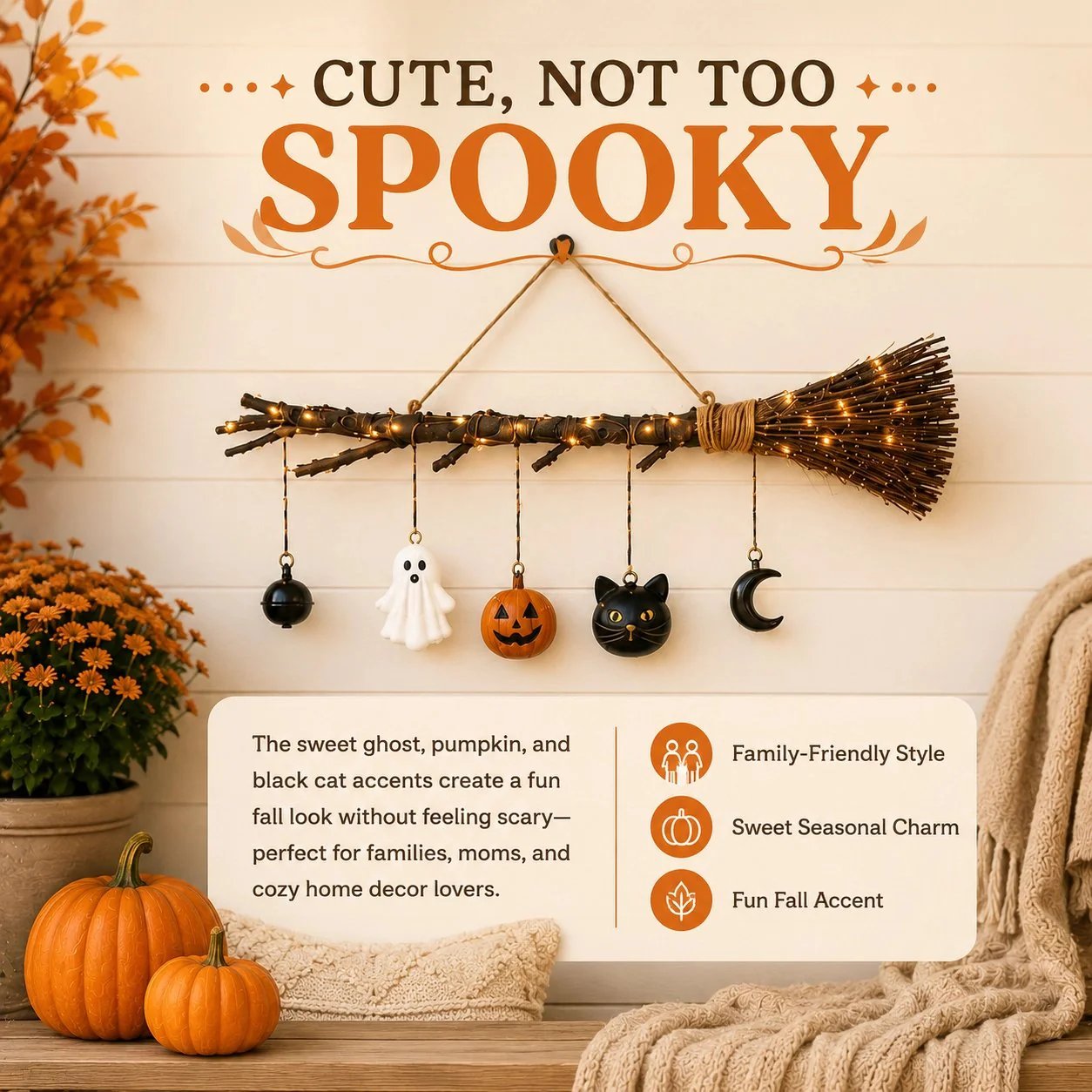 🍂 Rustic Twig Lighted Broom | Handcrafted Fall Wall Hanging with Warm LED Glow & Spooky-Cute Charms 🏡