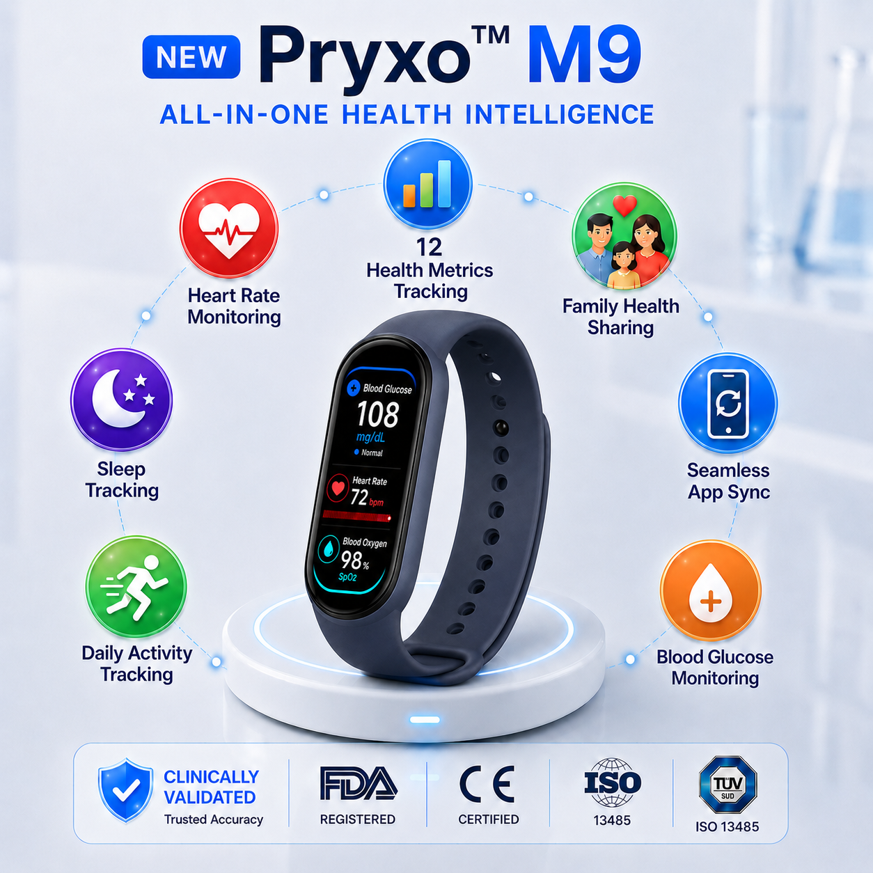 🔥80% OFF Launch Offer 🏆 2026 M9 Non-Invasive Smart Band 📈12 health reports - No-Prick
