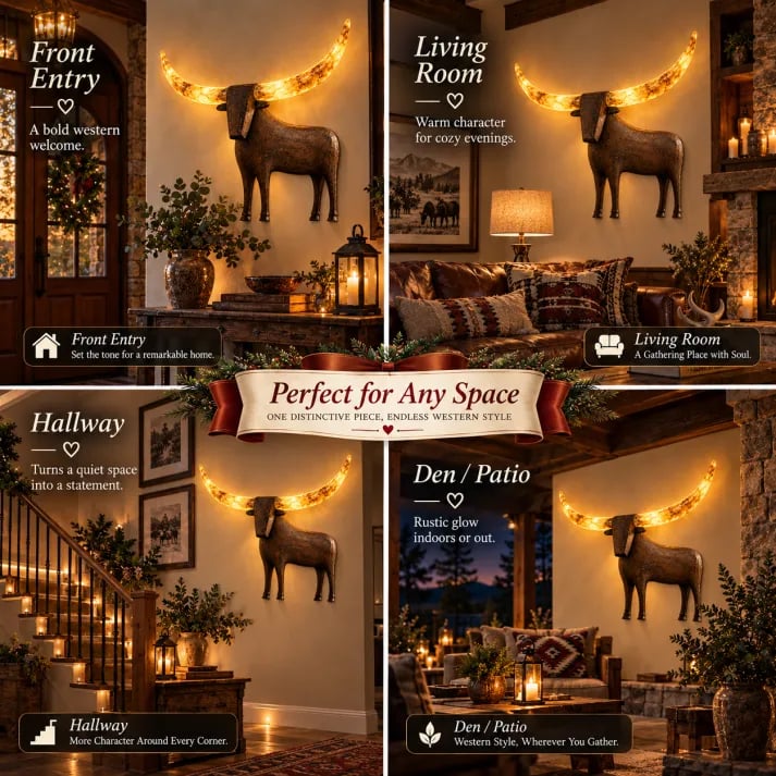 💥Hot Sale 50% Off ✨Illuminated Longhorn Wall Sculpture – Rustic Western LED Wall Decor🎁
