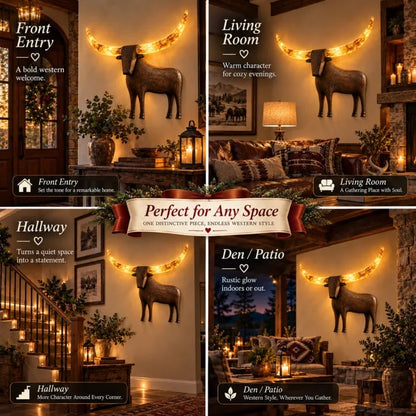 💥Hot Sale 50% Off ✨Illuminated Longhorn Wall Sculpture – Rustic Western LED Wall Decor🎁