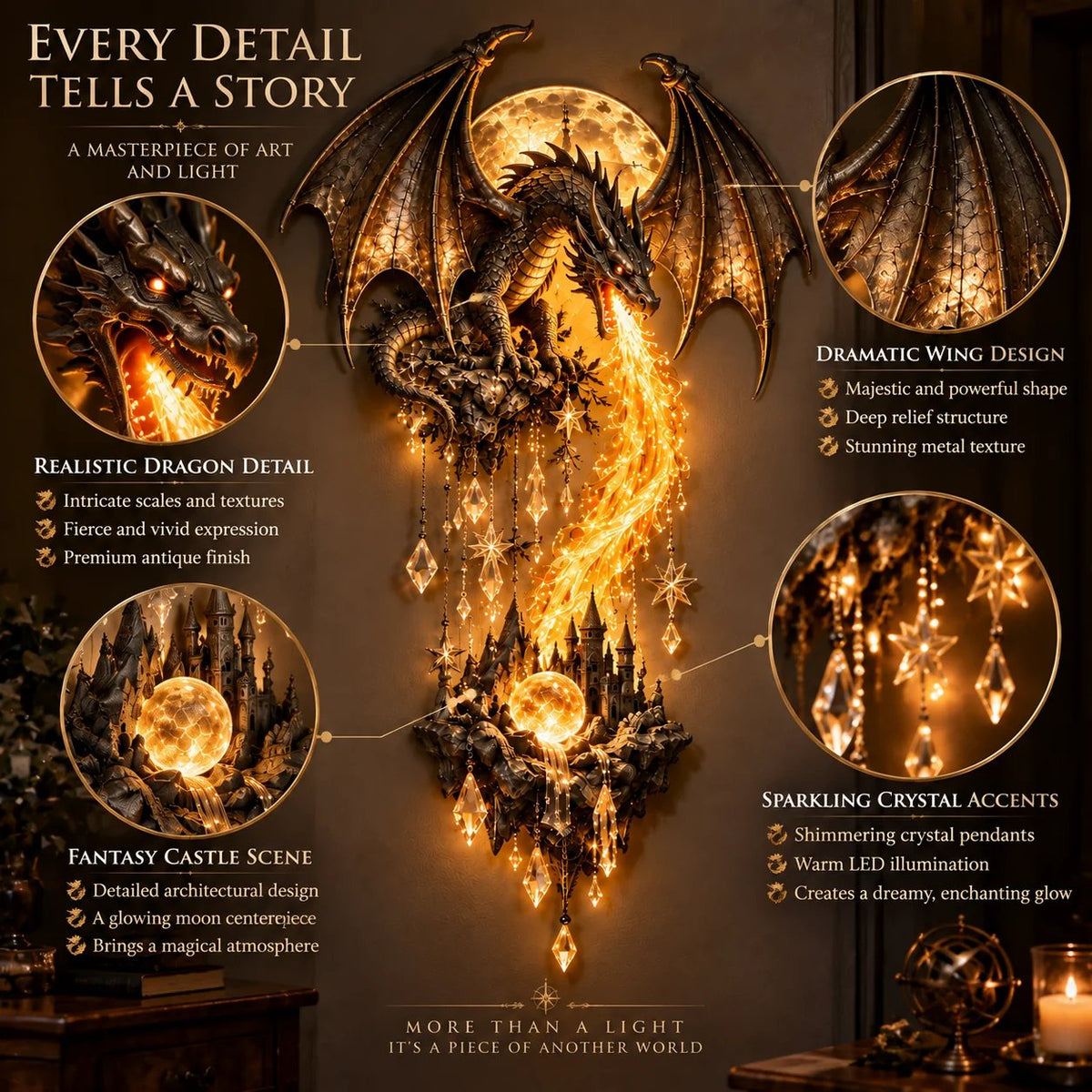 🎉  49% OFF – 🐉 Dragonfire Moonlight Wall Lamp | Enchanted Fantasy Castle Decor 🌙