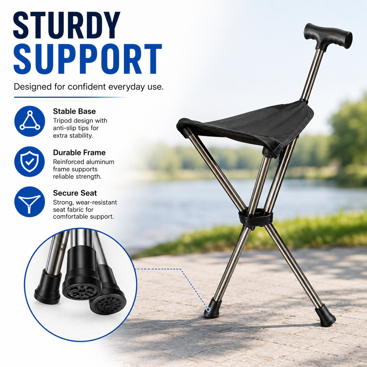 Folding Portable Cane Chair – 2-in-1 Walking Stick & Rest Seat for Seniors