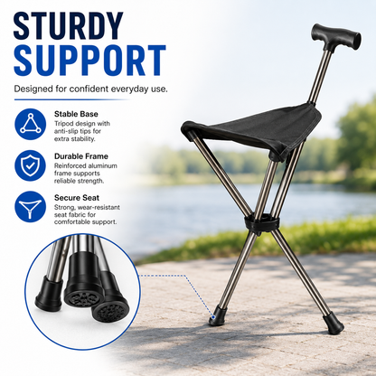 Folding Portable Cane Chair – 2-in-1 Walking Stick & Rest Seat for Seniors