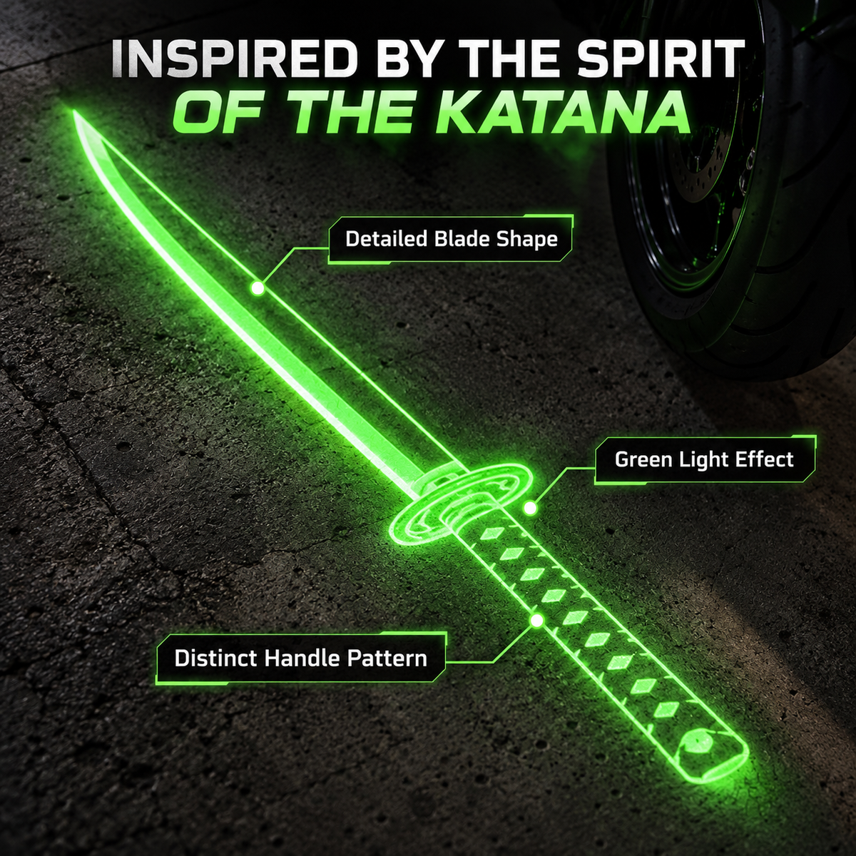 ⚔️🏍️ ShadowKatana – Dual Green Motorcycle Ground Projection Lights