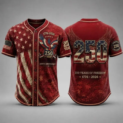 America 250th Anniversary Baseball Jersey – 1776-2026 USA Patriotic Button-Up Shirt | Vintage Stars & Stripes Freedom Jersey for 4th of July, Game Day & Everyday Wear