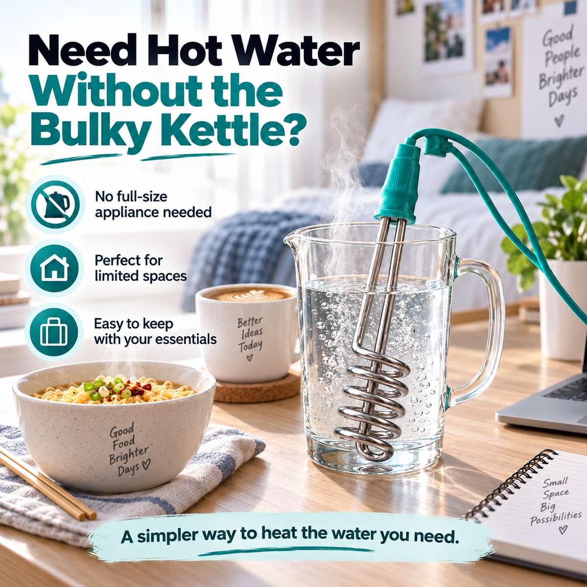 🔌 Portable Immersion Water Heater – Compact Plug-In Design for Small Spaces