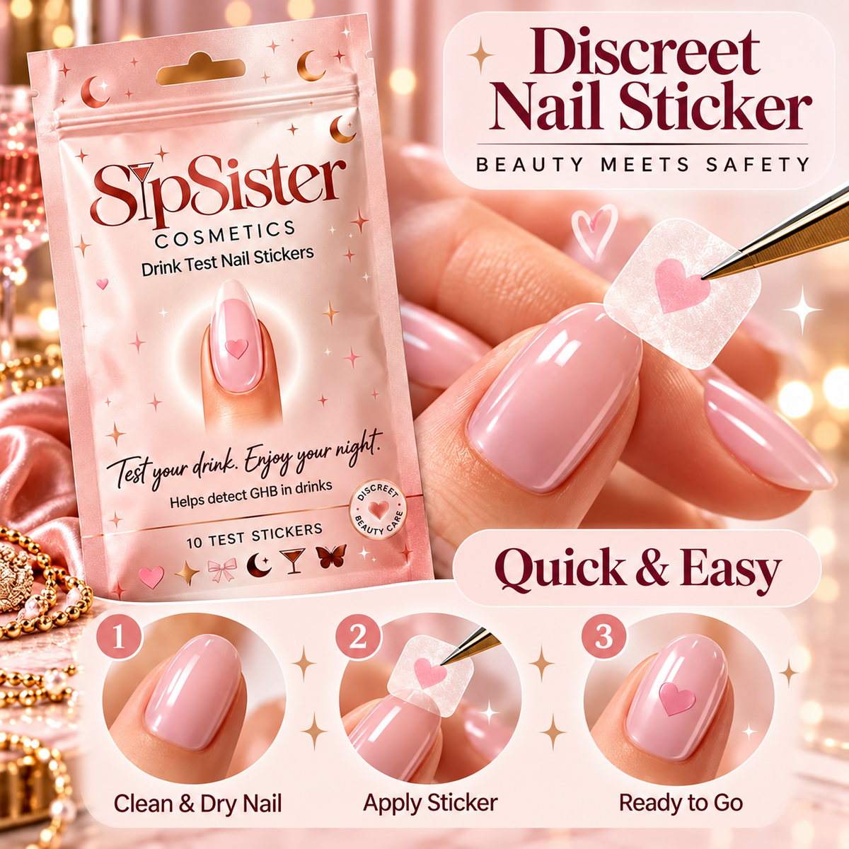 ❤️ Drink Testing Nail Stickers – Discreet, Easy-to-Use Drink Checks for Nights Out
