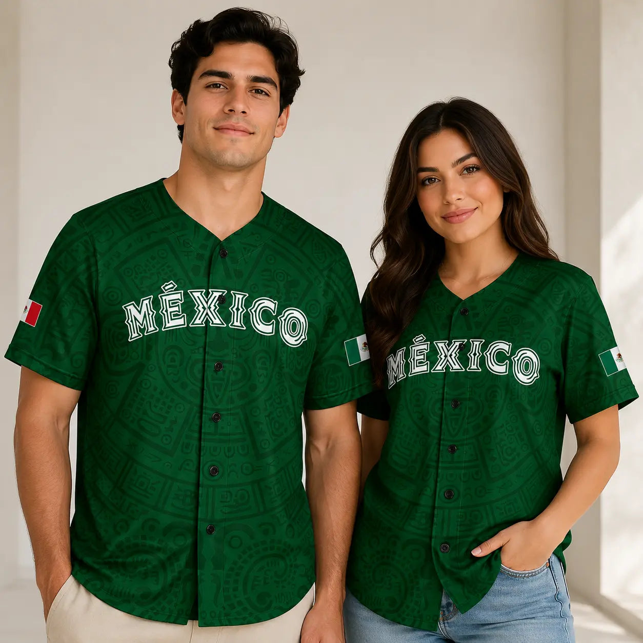 Mexico-Inspired Unisex Baseball Jersey with Aztec Pattern
