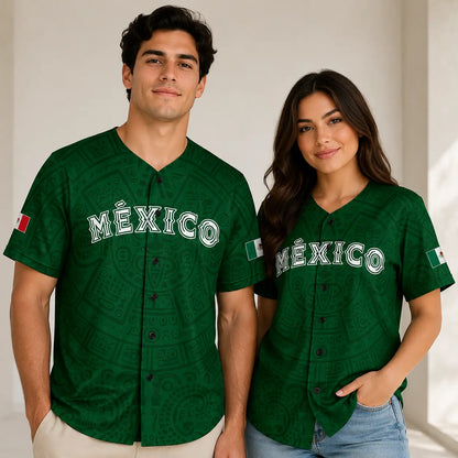 Mexico-Inspired Unisex Baseball Jersey with Aztec Pattern