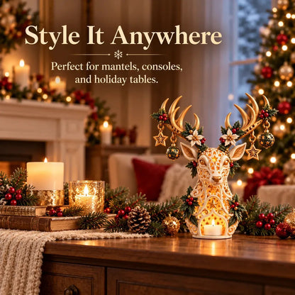 🦌✨ Golden Starlight Reindeer™ – Christmas Candle Holder with Magical Starry Glow 🎄🕯️