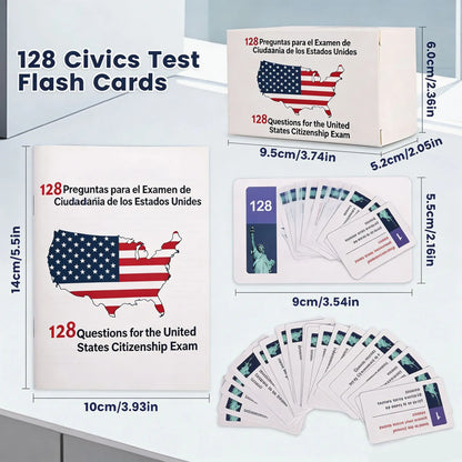 US Citizenship Paper-Printed Flash Cards 2026 - All 128 Civics Questions & Answers (English & Spanish) - Naturalization Study Guide, Ciudadania Tarjetas
