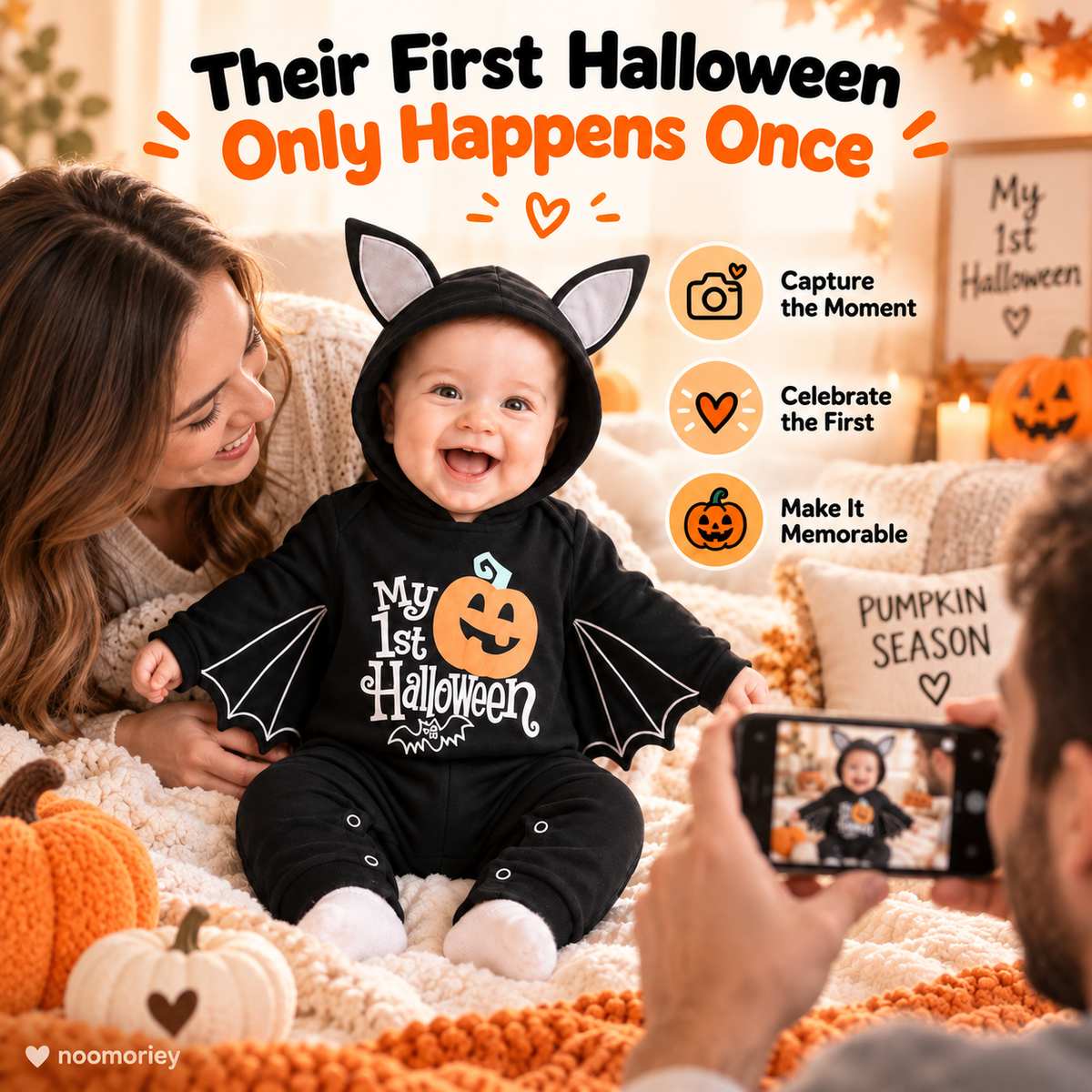 🎃 Baby’s First Halloween Bat Romper – Cute Winged Hooded One-Piece Costume