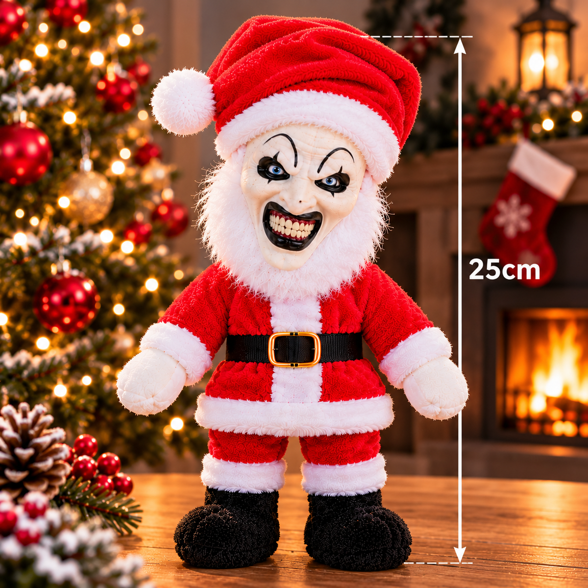 🎅 Creepy Clown Santa Plush Doll – Scary Christmas Decoration & Funny Horror Holiday Gift
