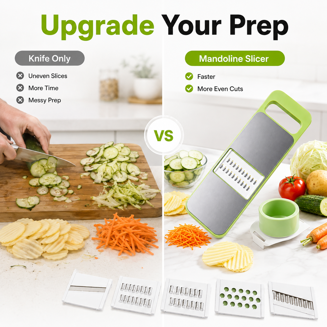 🥕 5-in-1 Multifunction Vegetable Slicer & Grater – Interchangeable Kitchen Food Prep Cutter