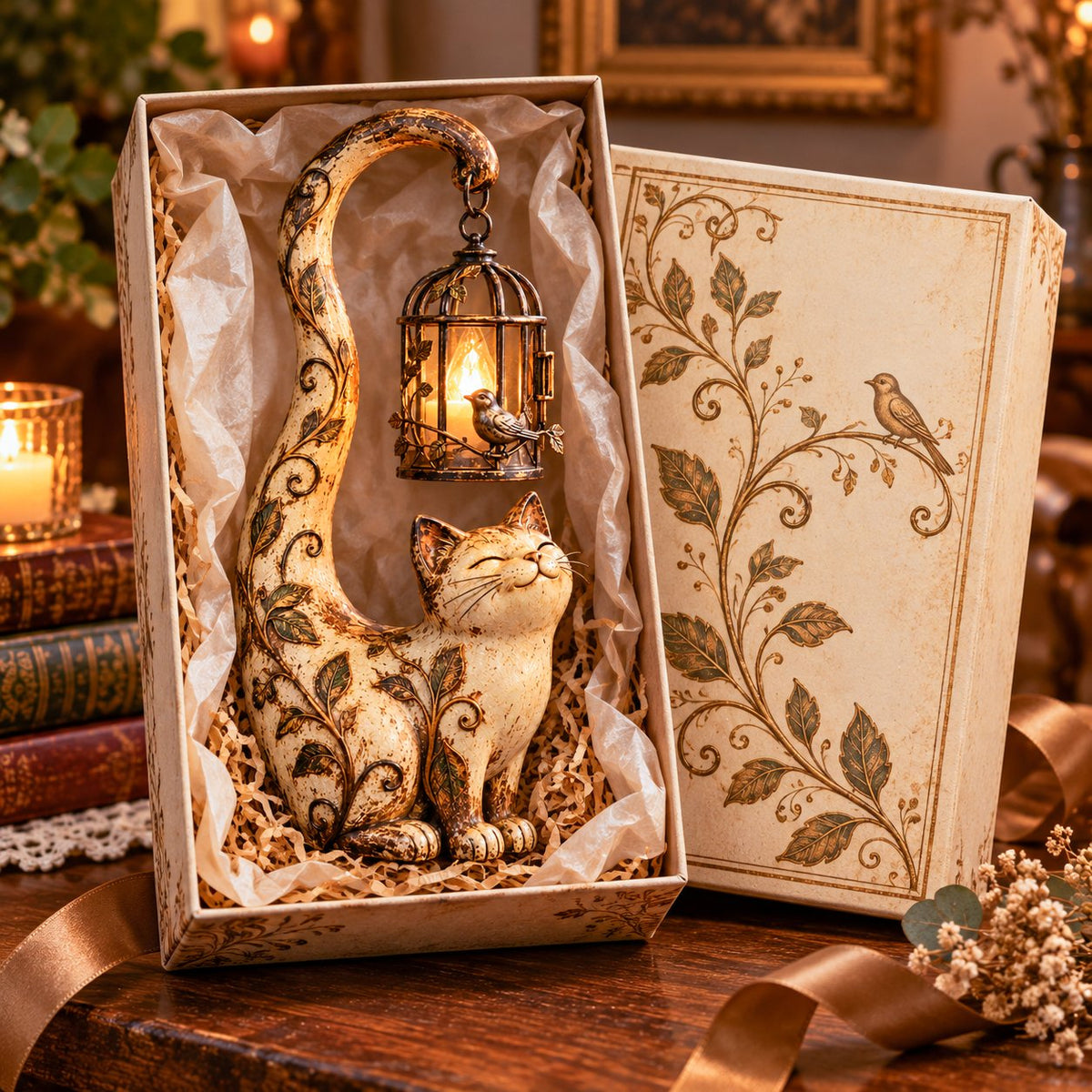 🔥LAST DAY 50% OFF - 🐈‍⬛Vintage Cat Lantern Sculpture Lamp - A Little Guardian of Warmth, Memories & Cozy Corners✨