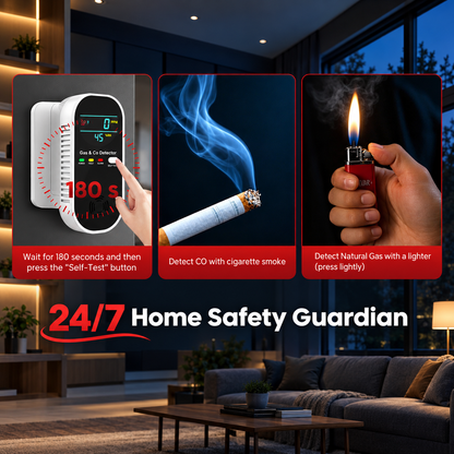 🛡️4 in 1 Gas & Carbon Monoxide Detector with Temperature and Humidity Display