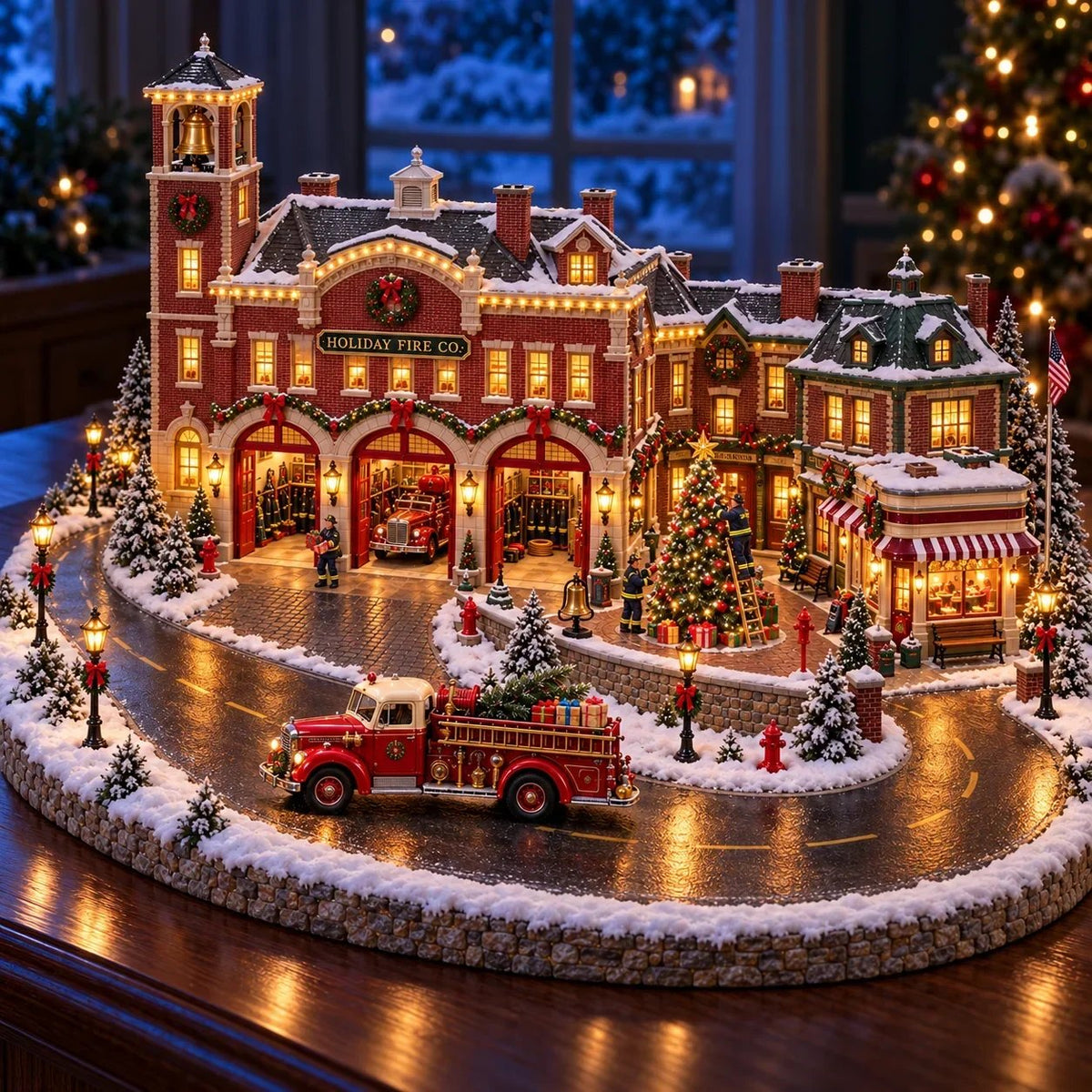 💥🏆Christmas Fire Rescue Village 🚒🎄 – Lighted Holiday Scene Featuring Festive Firefighters 🚒✨