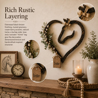 ✨Rustic Horse Heart Wall Decor with Greenery – Farmhouse Equestrian Home Accent
