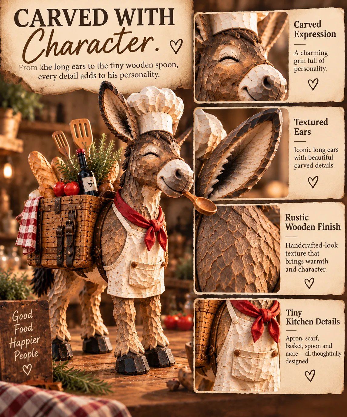 🫏 The Stubborn Little Chef — Carved Kitchen Donkey Figurine 🎁