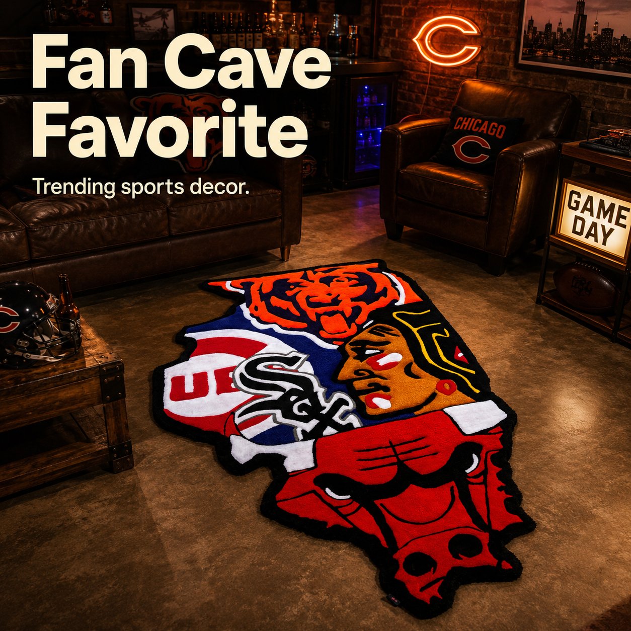 Illinois Chicago All-Team Hand-Tufted Area Rug 🐂🐻⚾