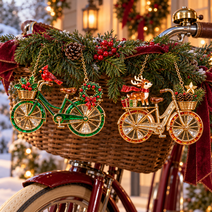 🎄 2026 Vintage Stained Glass Christmas Bicycle Ornaments – Set of 6
