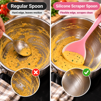 🥄 2-in-1 Silicone Scraper Ladle – Flexible Cooking Spoon for Scooping, Stirring & Scraping Every Last Drop