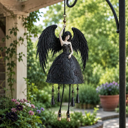 🖤 Dark Angel Gothic Wind Chime | Dramatic Black-Wing Garden Accent with Gentle Chimes for Porches, Patios, Balconies & Year-Round Gothic Décor 🪽