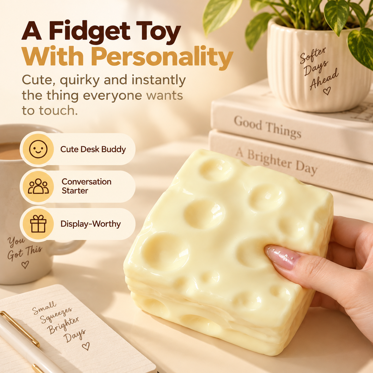 🧀 Giant Moldable Cheese Squishy – Soft & Satisfying Sensory Fidget Toy