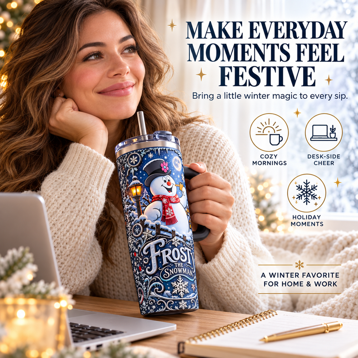 ☃️Winter Snowman Travel Tumbler with Handle & Straw – Matching Gift Box🥤