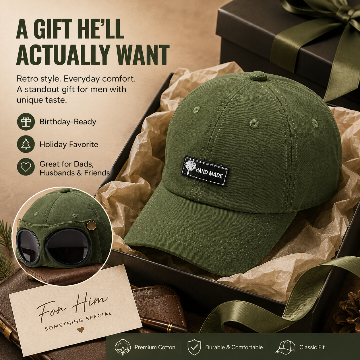 🕶️ 50% OFF Men's Retro Pilot Baseball Cap ✈️ Glasses-Ready Statement Style
