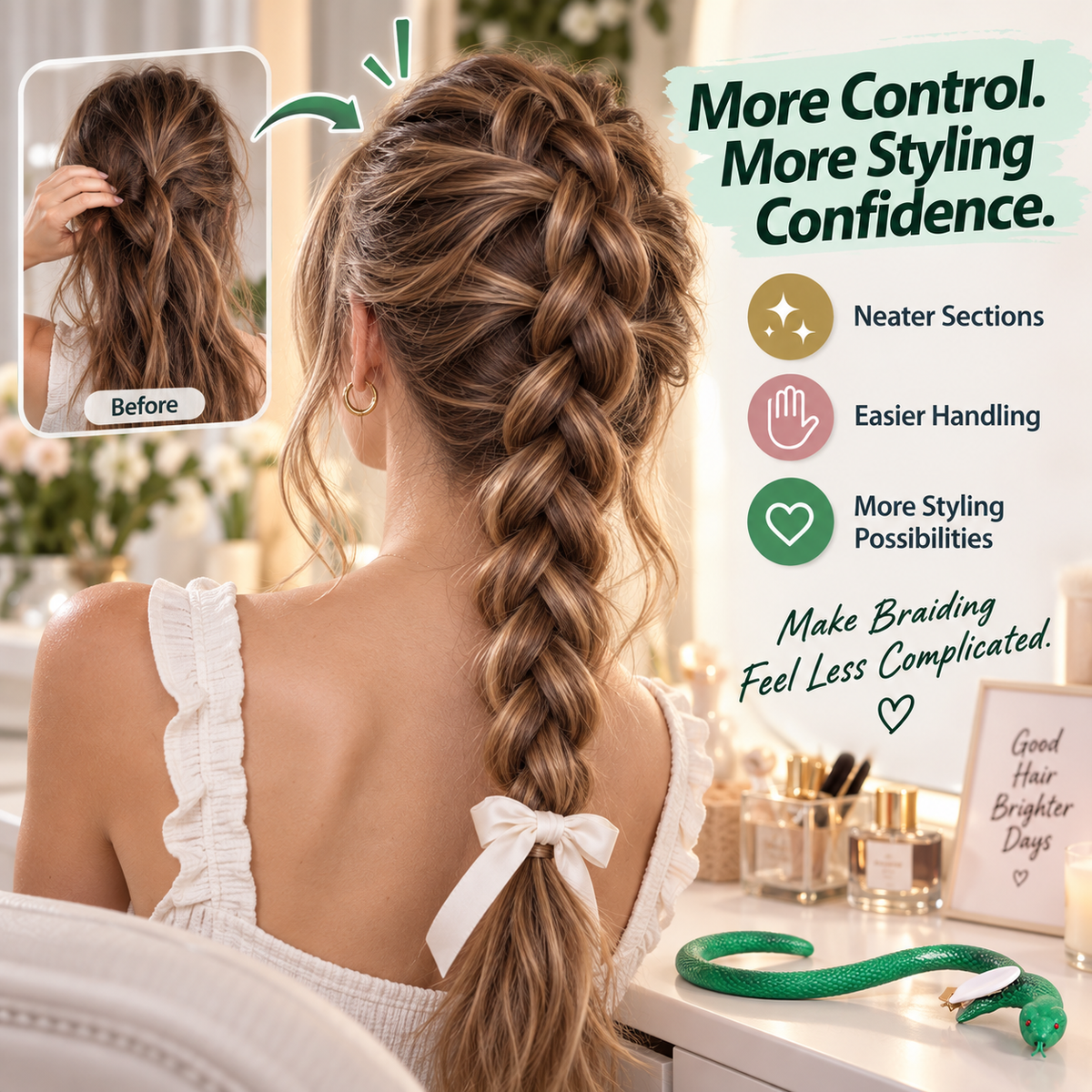 🐍 Flexible Snake Braid Styling Tool – Easy Hair Sectioning & Braiding Helper