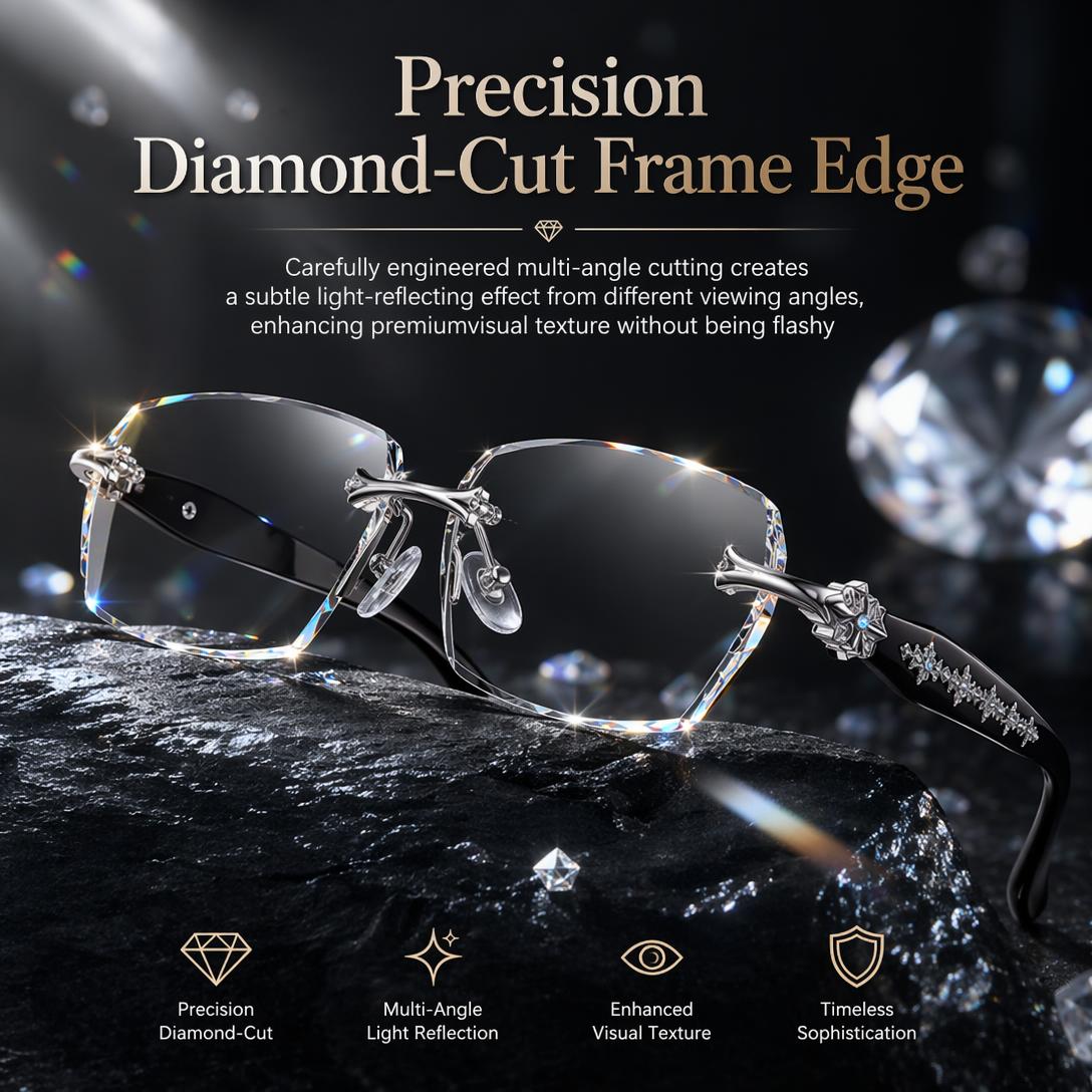 Rimless Diamond-Cut Glasses – Stainless Steel Temple, Unisex