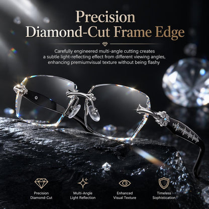 Rimless Diamond-Cut Glasses – Stainless Steel Temple, Unisex