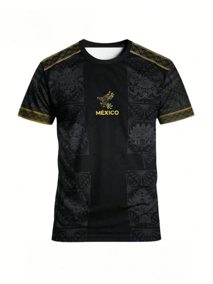 Mexican Aztec Totem Print Loose T-Shirt, Breathable Sports Short Sleeve Athletic T-Shirt, Comfortable Casual Wear, Top for Gym and Daily Use