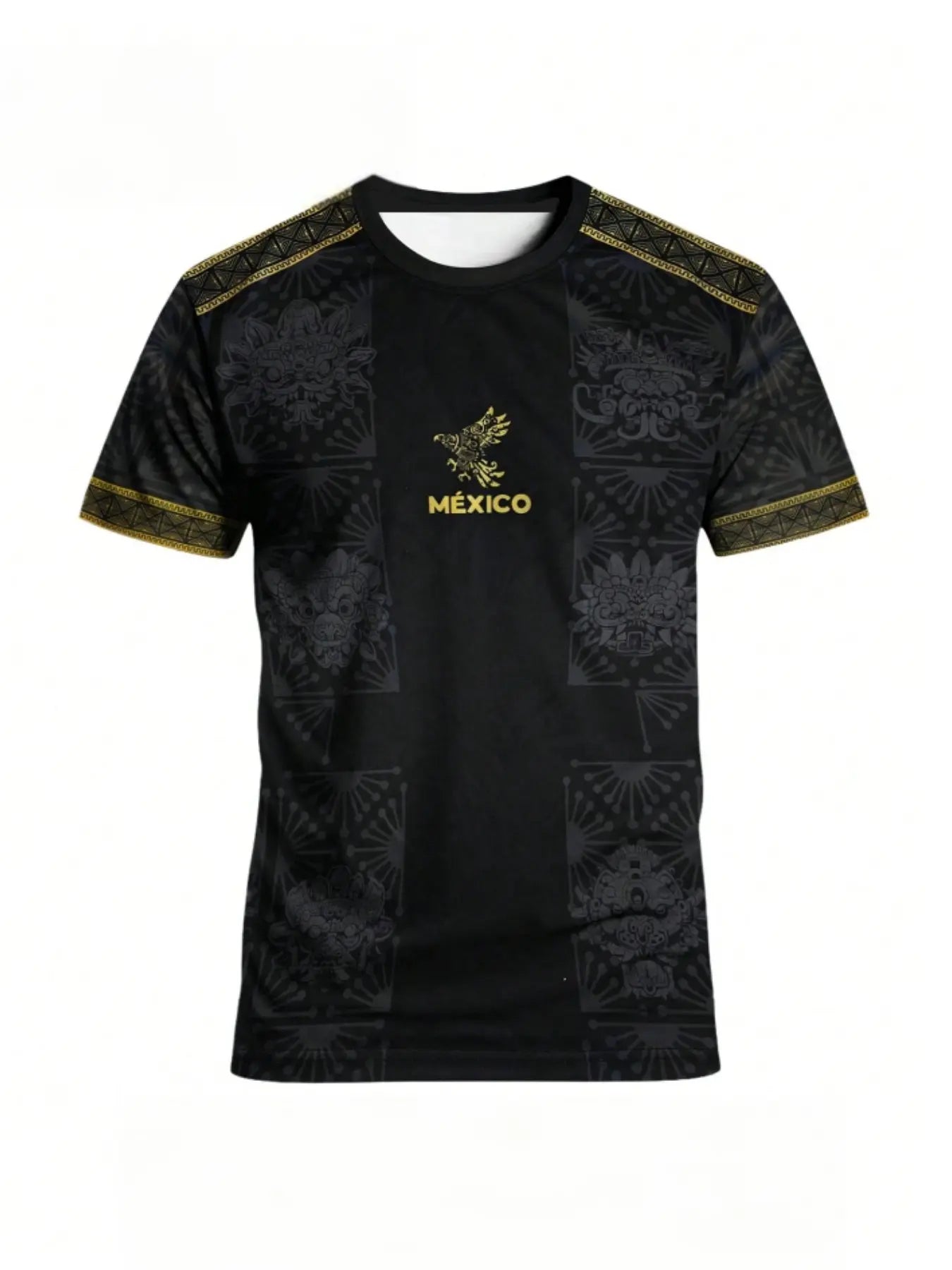 Mexican Aztec Totem Print Loose T-Shirt, Breathable Sports Short Sleeve Athletic T-Shirt, Comfortable Casual Wear, Top for Gym and Daily Use