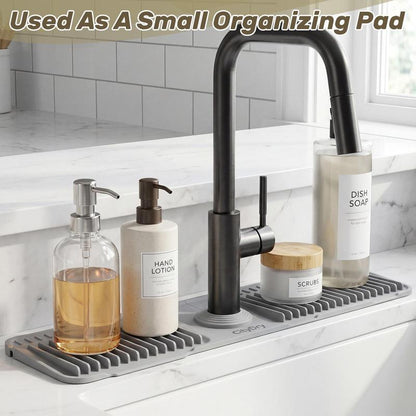 Extra‑long Silicone Sink Faucet Splash Guard Mat – Quick Drain & Drying Organizer