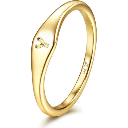 14 Karat Plated Gold Filled Initial Band Dainty Stacking Rings