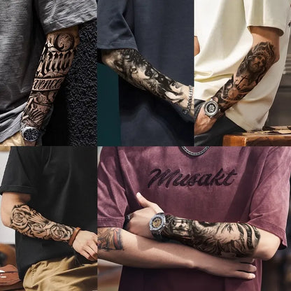 🖤 76 Sheets Large Black Temporary Tattoos – Tribal Wolves, Tigers, Lions, Snakes & Skulls