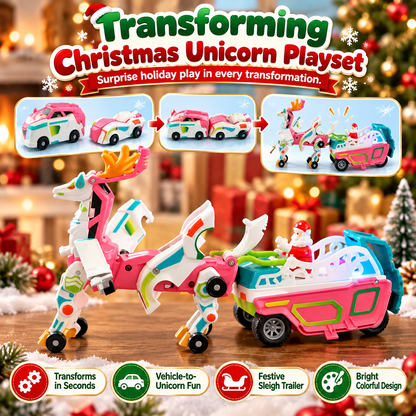 2-in-1 Transforming Christmas Unicorn & Santa Sleigh – Magical Vehicle Transformation Toy & Holiday Gift 🎁