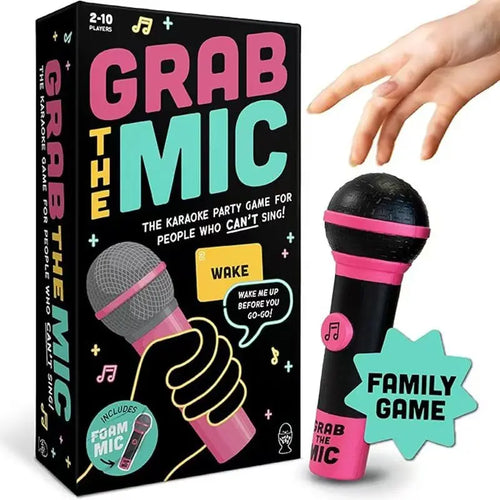 🎤 Grab The Mic! Karaoke Party Game Perfect for Non-Singers | Foam Mic, 125 Word Cards, Game Board & Tokens Included